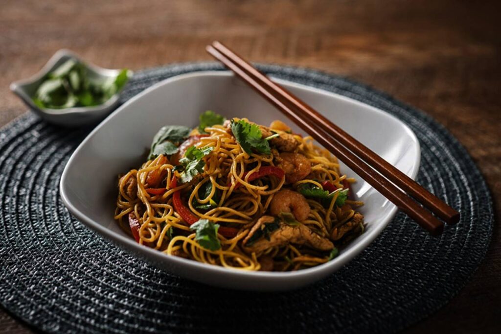 A prepared bowl of noodles